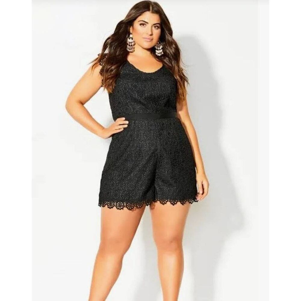 City Chic Playsuit Lace Vibe Romper Black Women's Plus 18 1XL Boho Festival BNWT